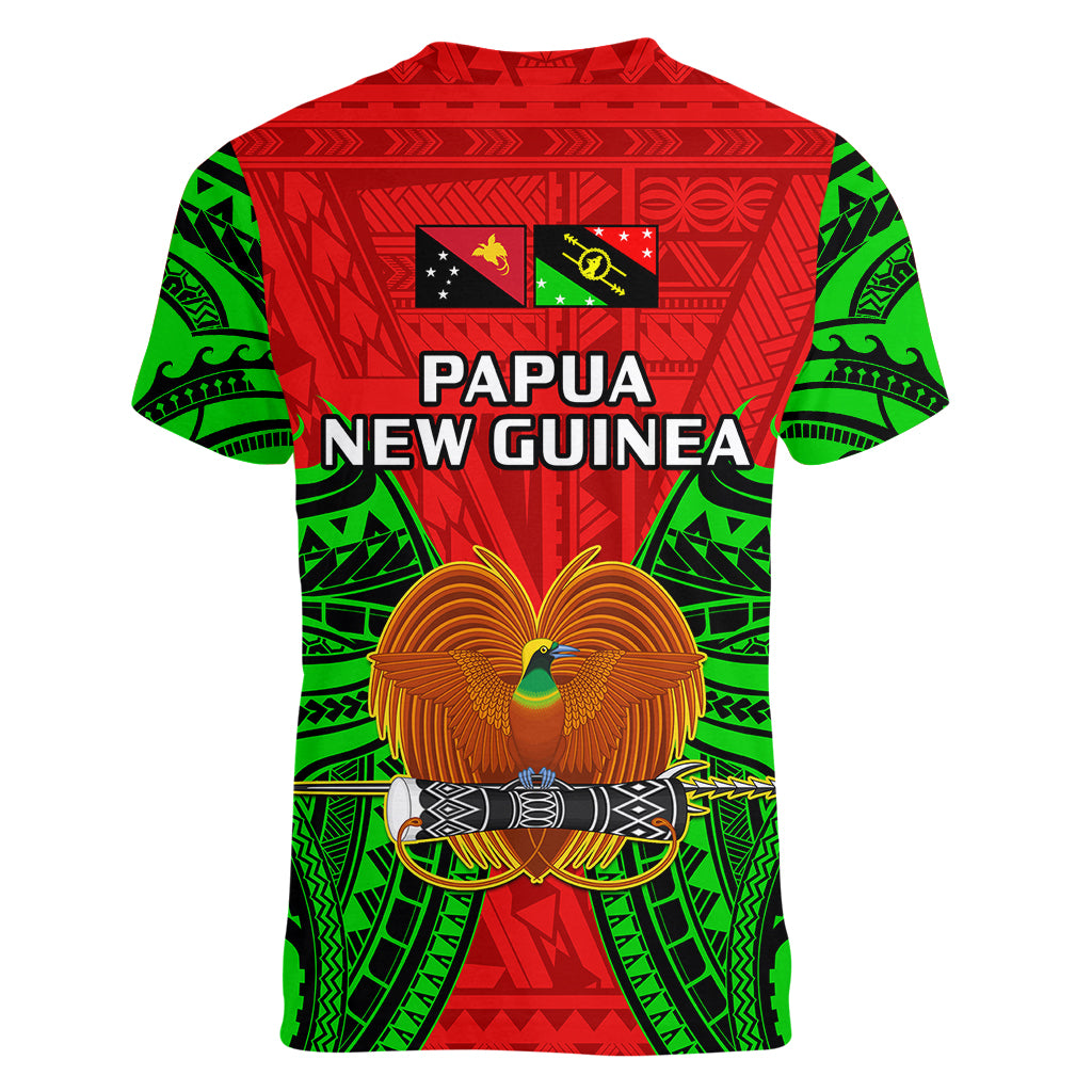 Papua New Guinea Women V Neck T Shirt Southern Highlands Province Mix Coat Of Arms Polynesian Art LT14 - Polynesian Pride