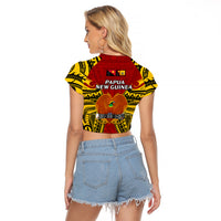 Papua New Guinea Raglan Cropped T Shirt Western Province Mix Coat Of Arms Polynesian Art LT14 - Polynesian Pride