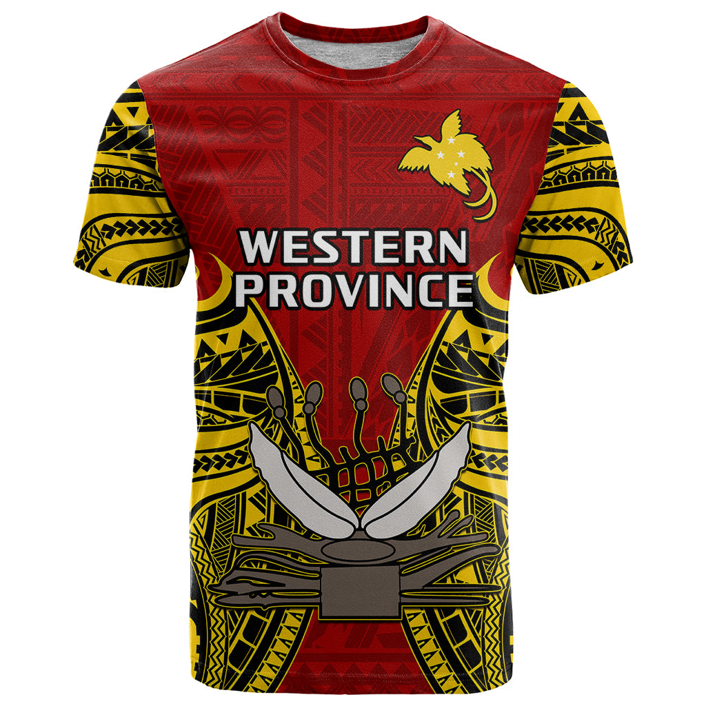 Papua New Guinea T Shirt Western Province Mix Coat Of Arms Polynesian Art LT14 Red - Polynesian Pride