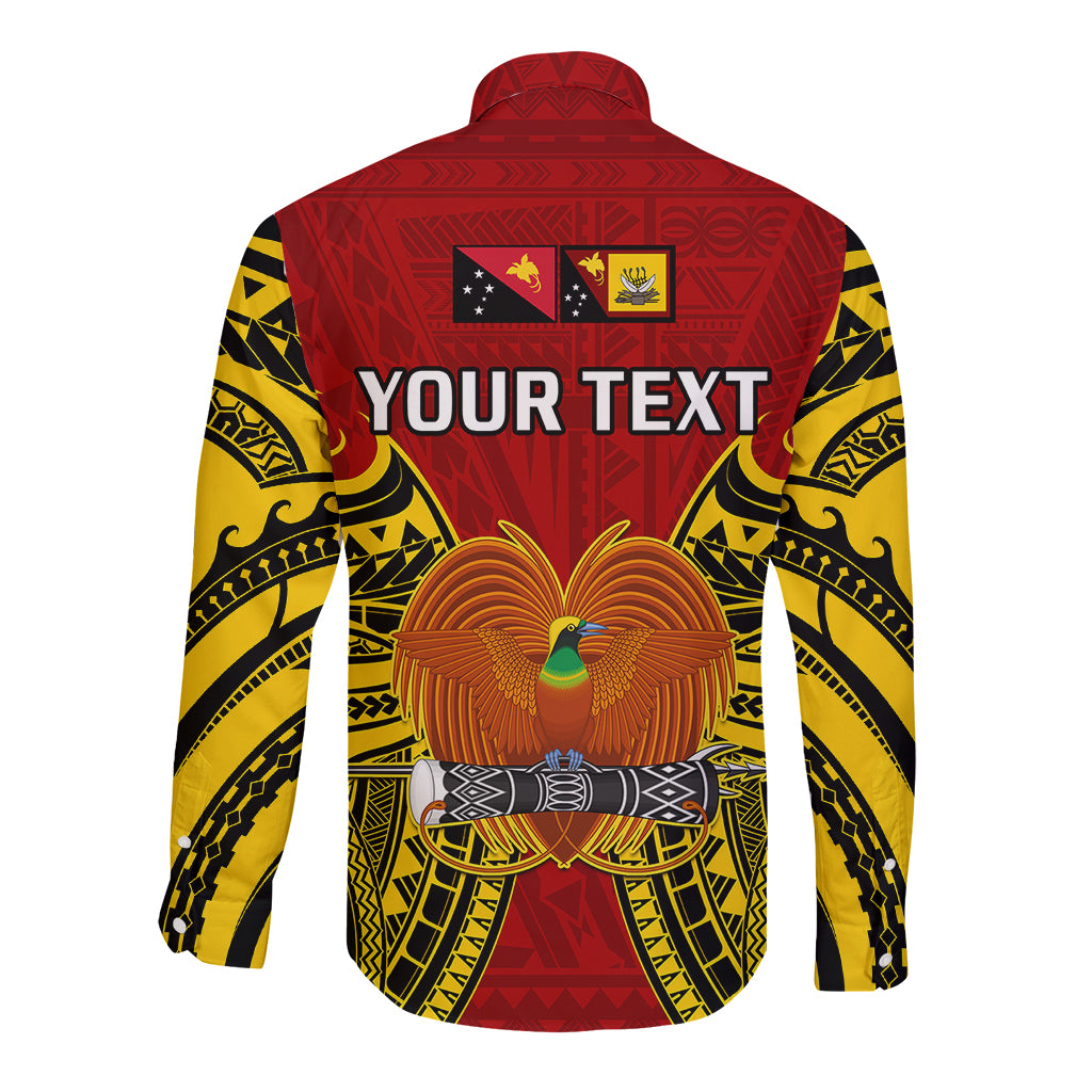 (Custom Personalised) Papua New Guinea Long Sleeve Button Shirt Western Province Mix Coat Of Arms Polynesian Art LT14 - Polynesian Pride