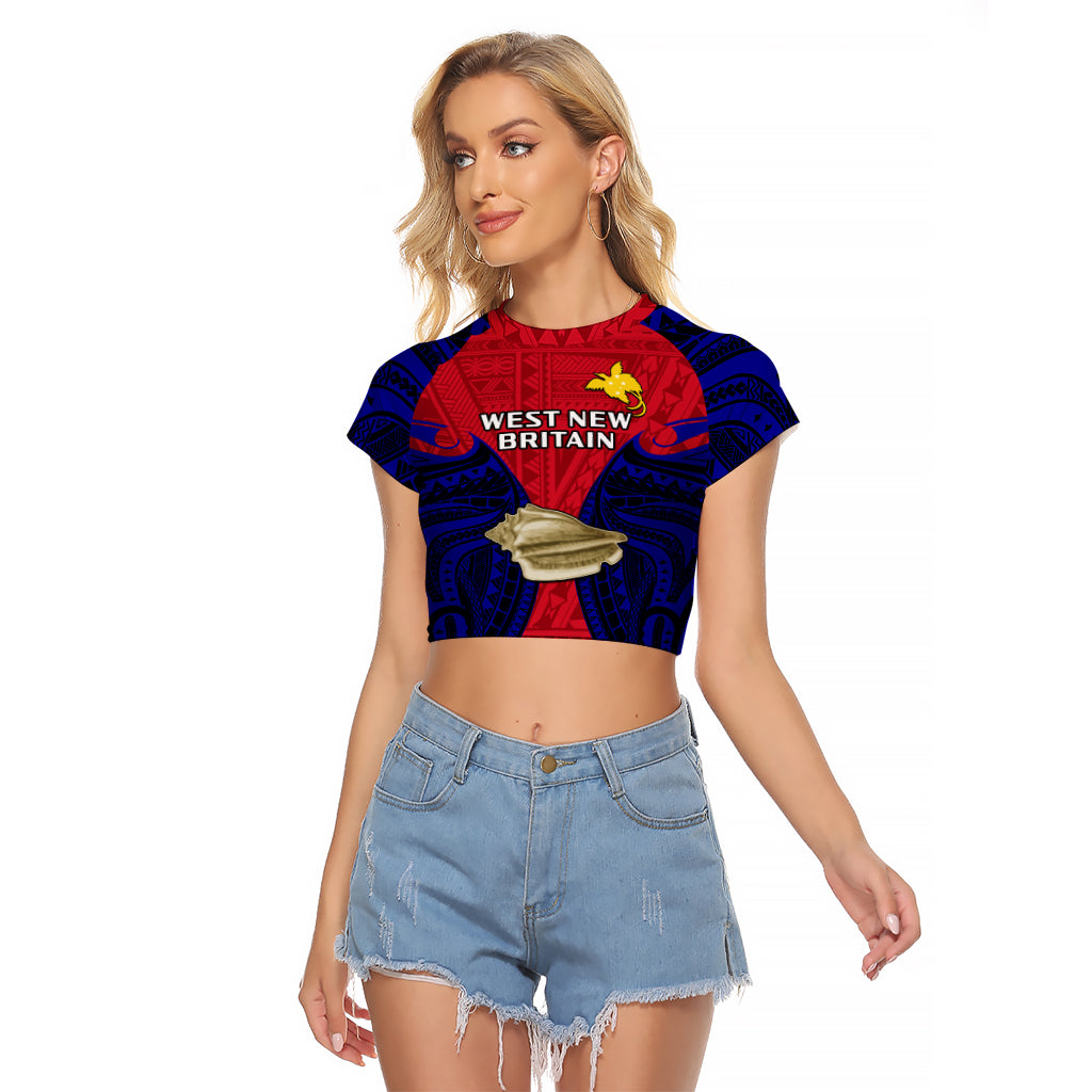 Papua New Guinea Raglan Cropped T Shirt West New Britain Province Mix Coat Of Arms Polynesian Art LT14 Female Red - Polynesian Pride
