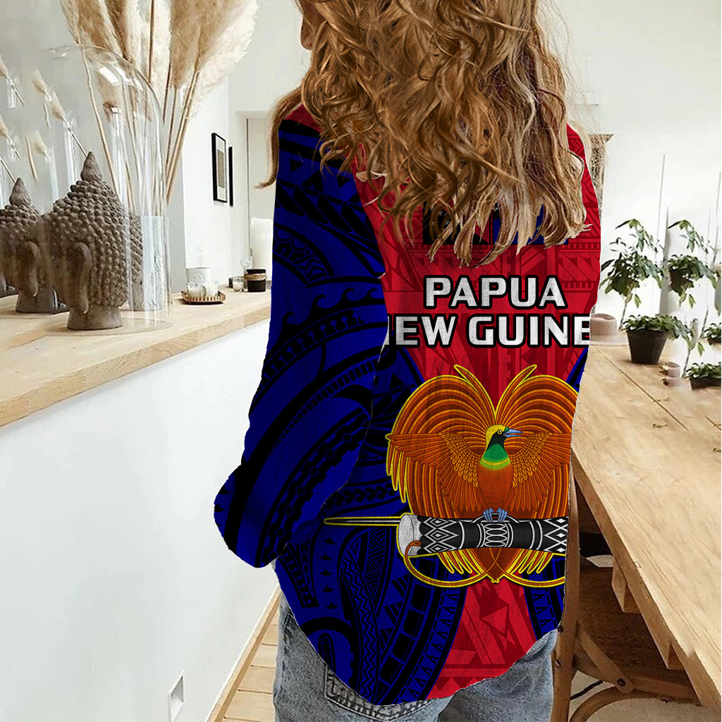 Papua New Guinea Women Casual Shirt West New Britain Province Mix Coat Of Arms Polynesian Art LT14 - Polynesian Pride