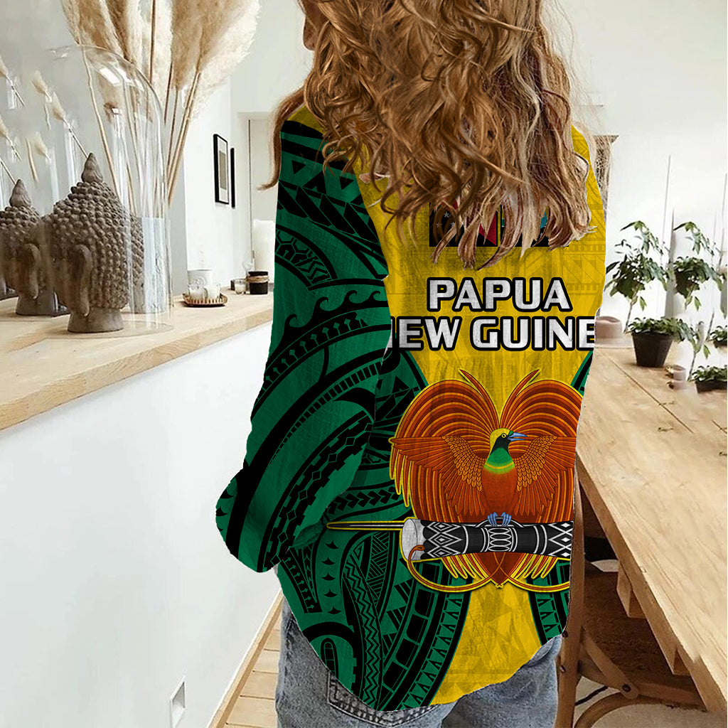Papua New Guinea Women Casual Shirt Hela Province Mix Coat Of Arms Polynesian Art LT14 - Polynesian Pride