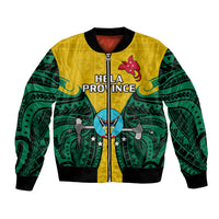 (Custom Personalised) Papua New Guinea Bomber Jacket Hela Province Mix Coat Of Arms Polynesian Art LT14 Unisex Yellow - Polynesian Pride