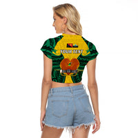 (Custom Personalised) Papua New Guinea Raglan Cropped T Shirt Hela Province Mix Coat Of Arms Polynesian Art LT14 - Polynesian Pride