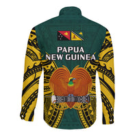 Papua New Guinea Long Sleeve Button Shirt Jiwaka Province Mix Coat Of Arms Polynesian Art LT14 - Polynesian Pride