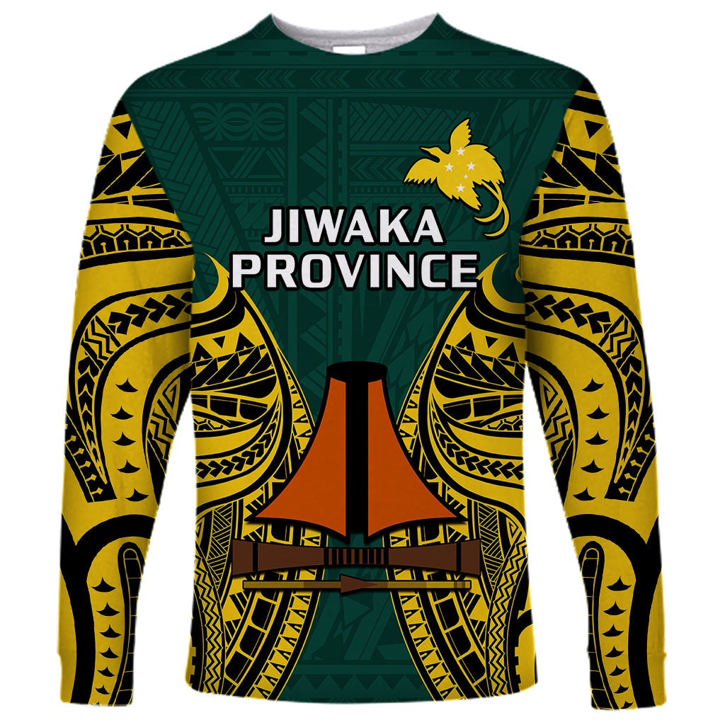 Papua New Guinea Long Sleeve Shirt Jiwaka Province Mix Coat Of Arms Polynesian Art LT14 Unisex Green - Polynesian Pride