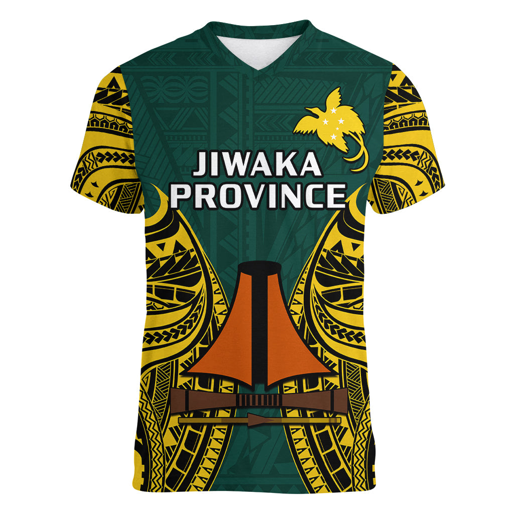 Papua New Guinea Women V Neck T Shirt Jiwaka Province Mix Coat Of Arms Polynesian Art LT14 - Polynesian Pride