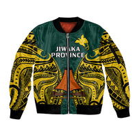 (Custom Personalised) Papua New Guinea Sleeve Zip Bomber Jacket Jiwaka Province Mix Coat Of Arms Polynesian Art LT14 Unisex Green - Polynesian Pride