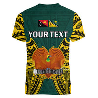(Custom Personalised) Papua New Guinea Women V Neck T Shirt Jiwaka Province Mix Coat Of Arms Polynesian Art LT14 - Polynesian Pride