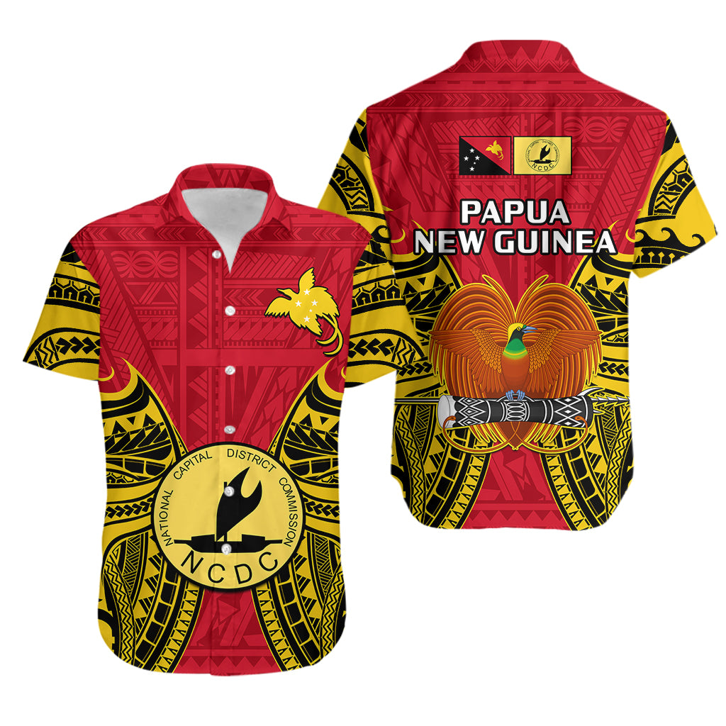 Papua New Guinea Hawaiian Shirt National Capital District Mix Coat Of Arms Polynesian Art LT14 Red - Polynesian Pride