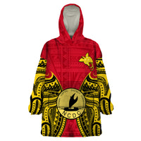 (Custom Personalised) Papua New Guinea Wearable Blanket Hoodie National Capital District Mix Coat Of Arms Polynesian Art LT14 One Size Red - Polynesian Pride
