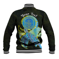 (Custom Personalised) Palau Baseball Jacket Hibiscus Turtle Mix Coat Of Arms Black Version LT14 - Polynesian Pride