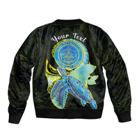 (Custom Personalised) Palau Bomber Jacket Hibiscus Turtle Mix Coat Of Arms Black Version LT14 - Polynesian Pride