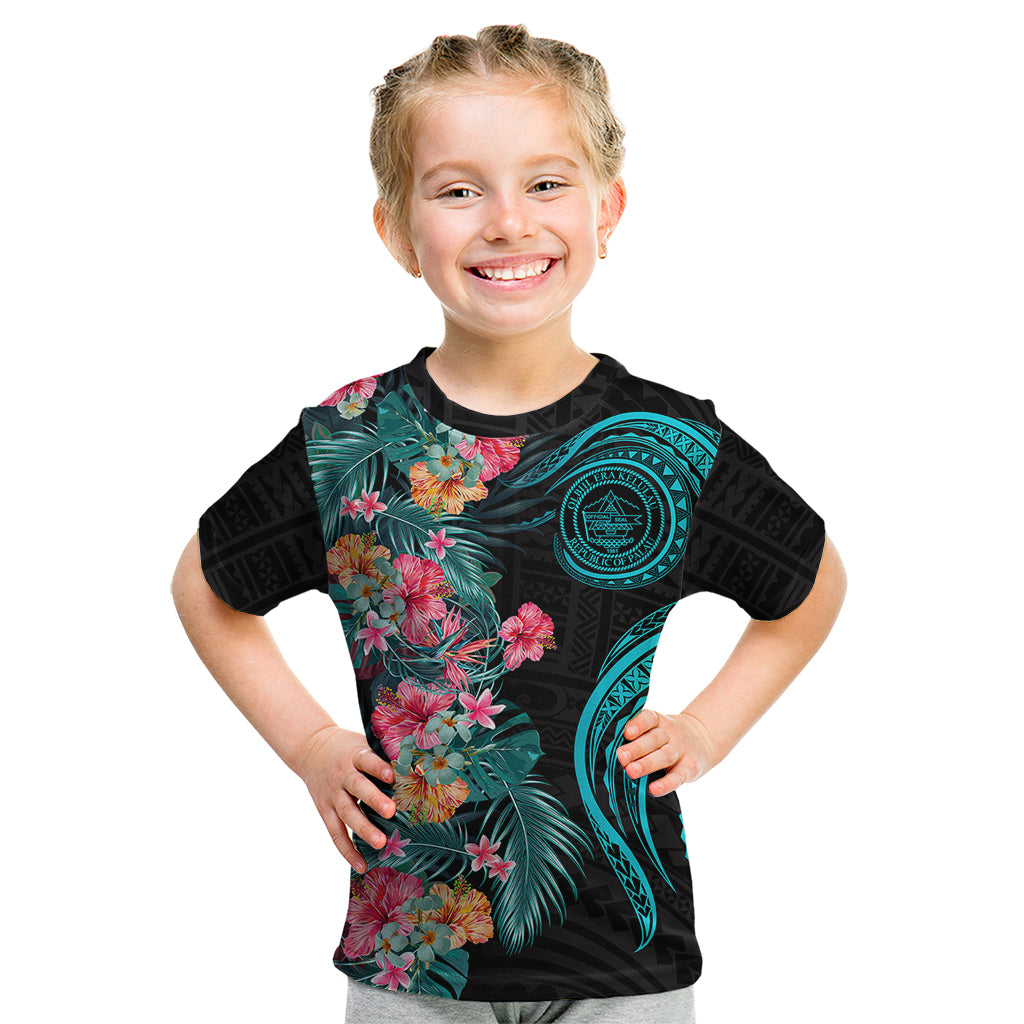 Palau Kid T Shirt Tropical Flowers With Polynesian Pattern LT14 - Polynesian Pride