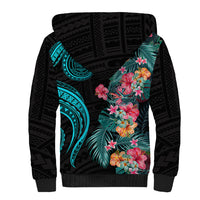 Palau Sherpa Hoodie Tropical Flowers With Polynesian Pattern LT14 - Polynesian Pride