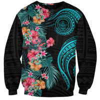 Palau Sweatshirt Tropical Flowers With Polynesian Pattern LT14 Unisex Black - Polynesian Pride