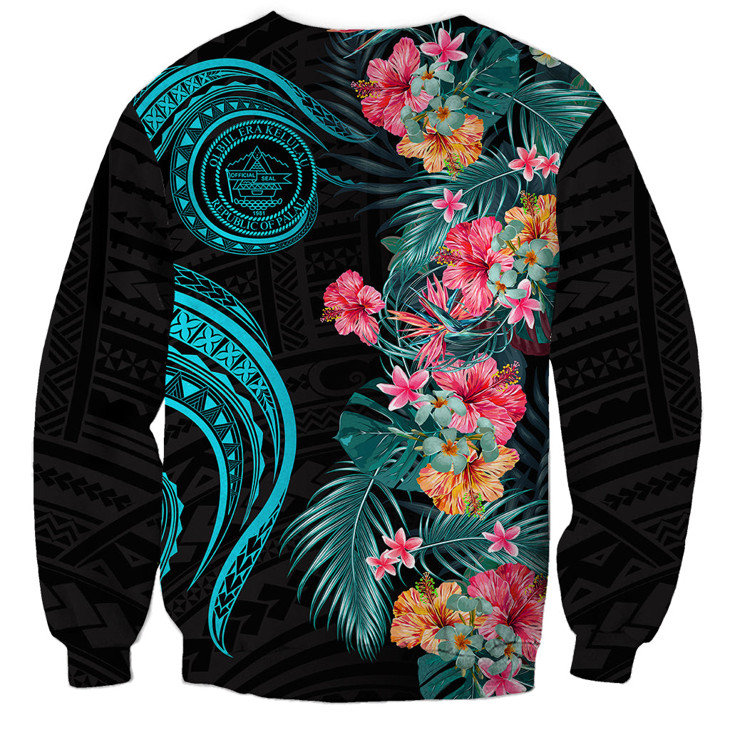 Palau Sweatshirt Tropical Flowers With Polynesian Pattern LT14 - Polynesian Pride