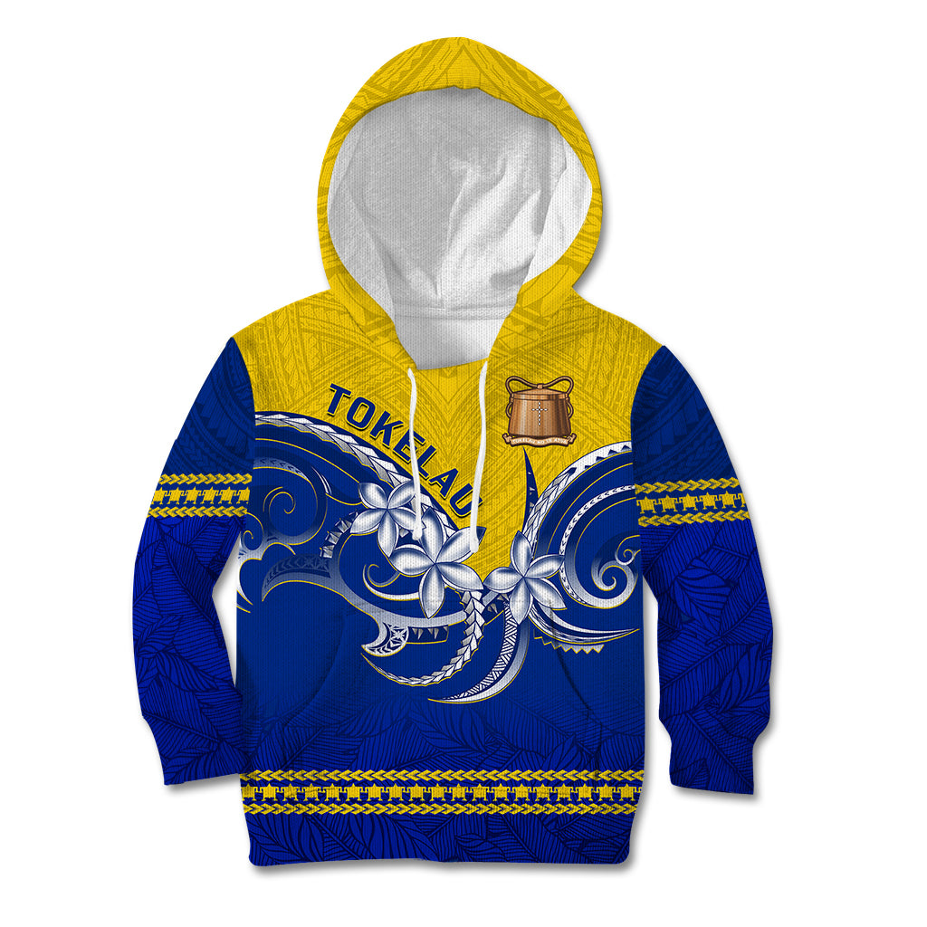 Tokelau Kid Hoodie Tokelauan Tatau Plumeria Special Style LT14 Hoodie Blue - Polynesian Pride