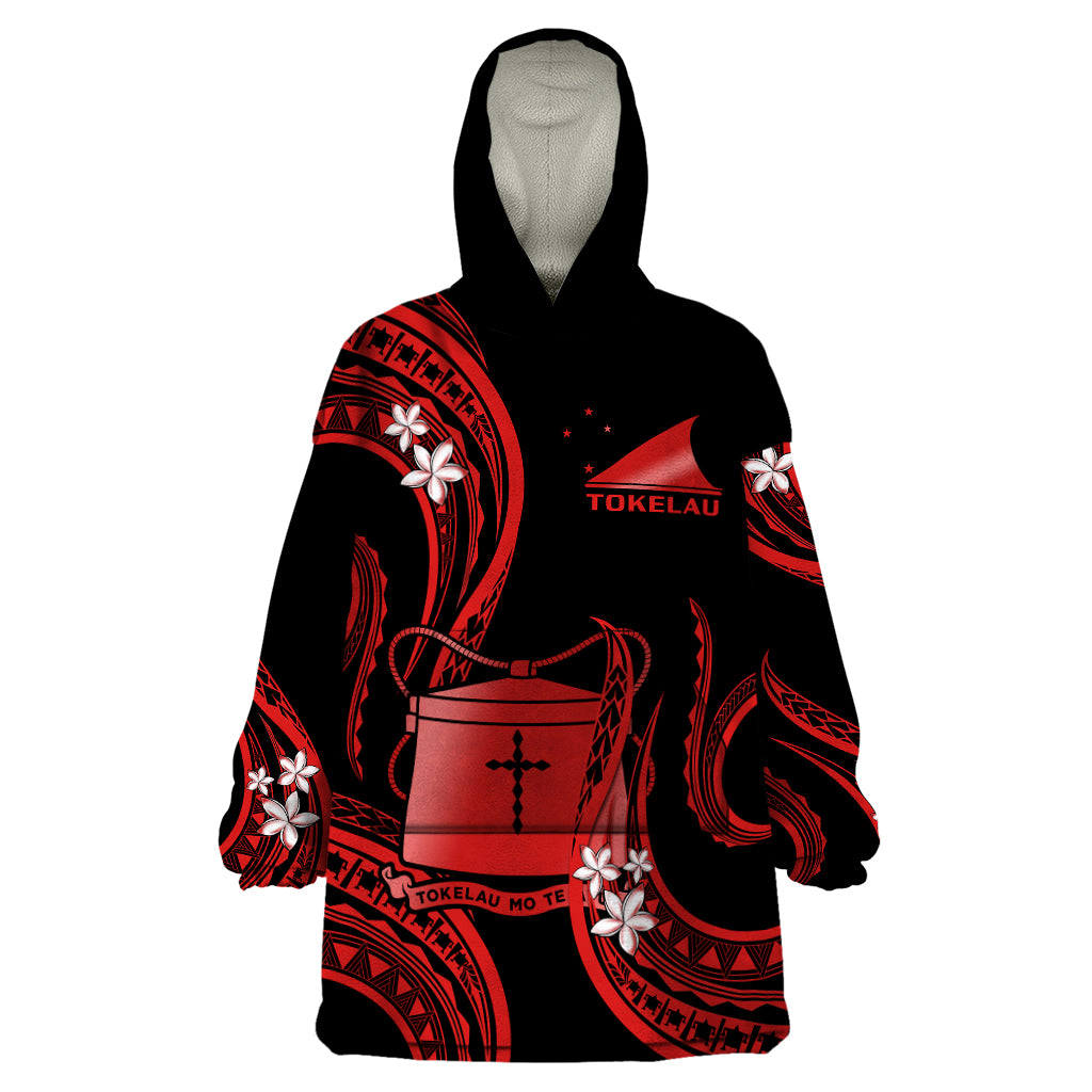 Tokelau Wearable Blanket Hoodie Tokelauan Tatau With Badge Red LT14 One Size Red - Polynesian Pride