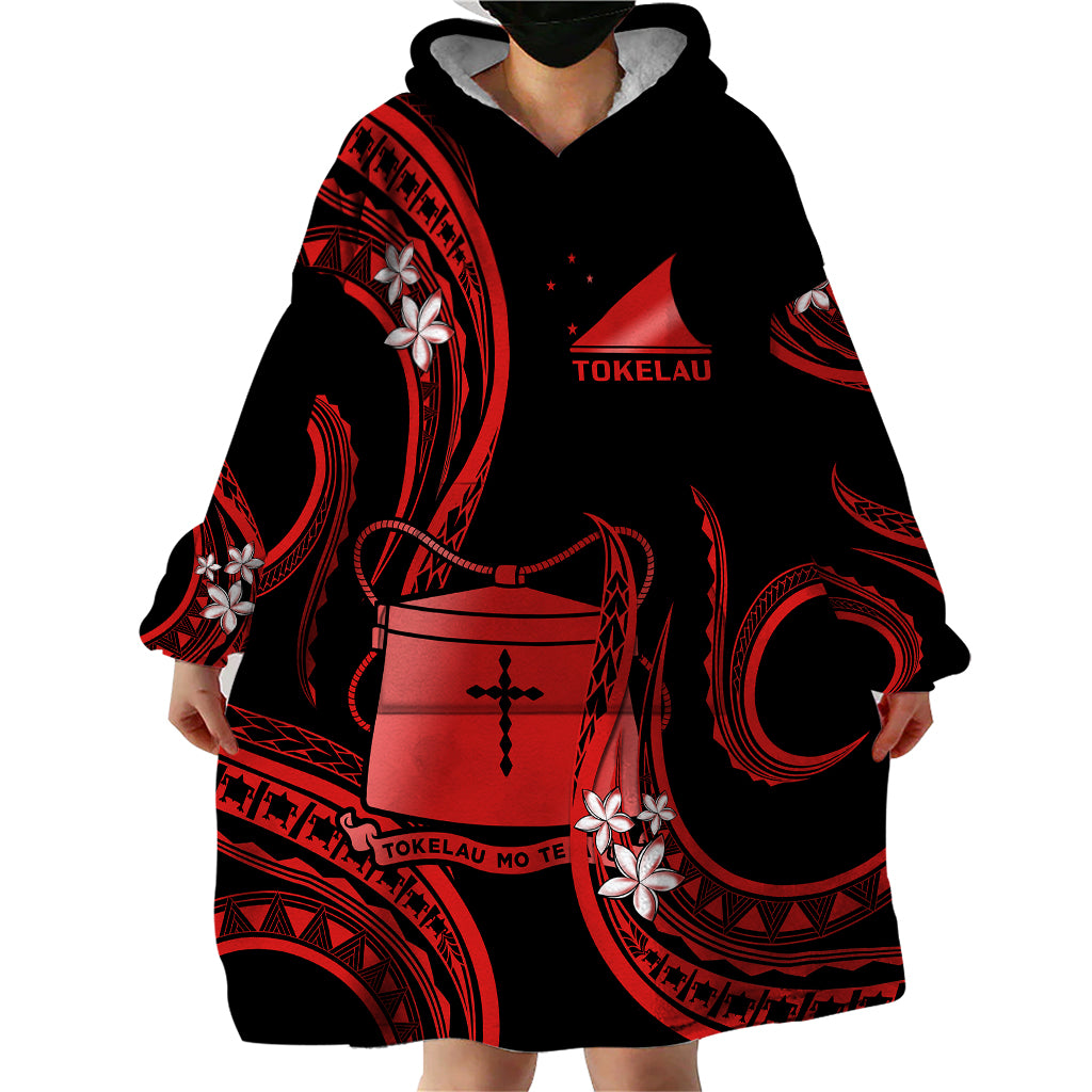 Tokelau Wearable Blanket Hoodie Tokelauan Tatau With Badge Red LT14 - Polynesian Pride