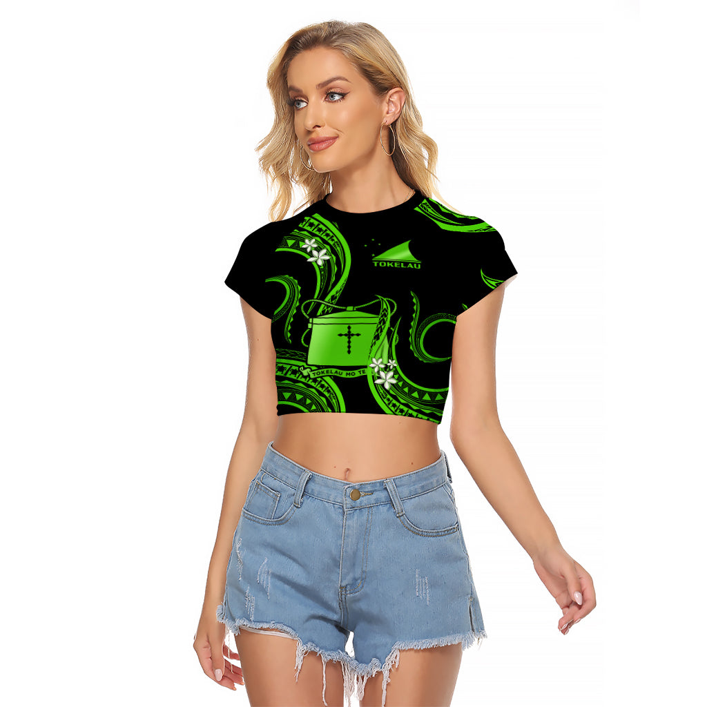 Tokelau Raglan Cropped T Shirt Tokelauan Tatau With Badge Green LT14 Female Green - Polynesian Pride