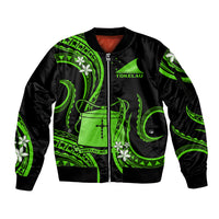 Tokelau Sleeve Zip Bomber Jacket Tokelauan Tatau With Badge Green LT14 Unisex Green - Polynesian Pride