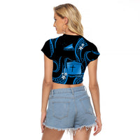 Tokelau Raglan Cropped T Shirt Tokelauan Tatau With Badge Blue LT14 - Polynesian Pride