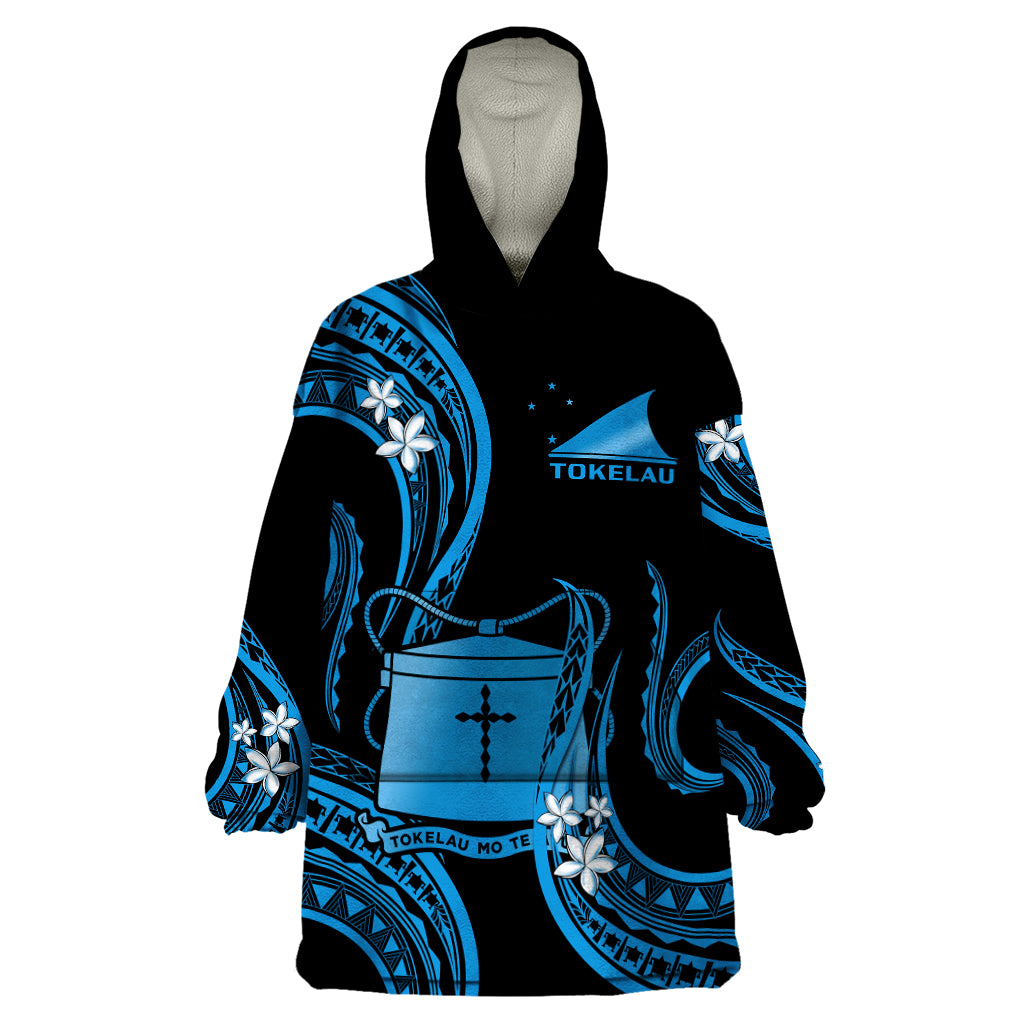 Tokelau Wearable Blanket Hoodie Tokelauan Tatau With Badge Blue LT14 One Size Blue - Polynesian Pride