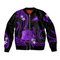 Tokelau Sleeve Zip Bomber Jacket Tokelauan Tatau With Badge Purple LT14 Unisex Purple - Polynesian Pride