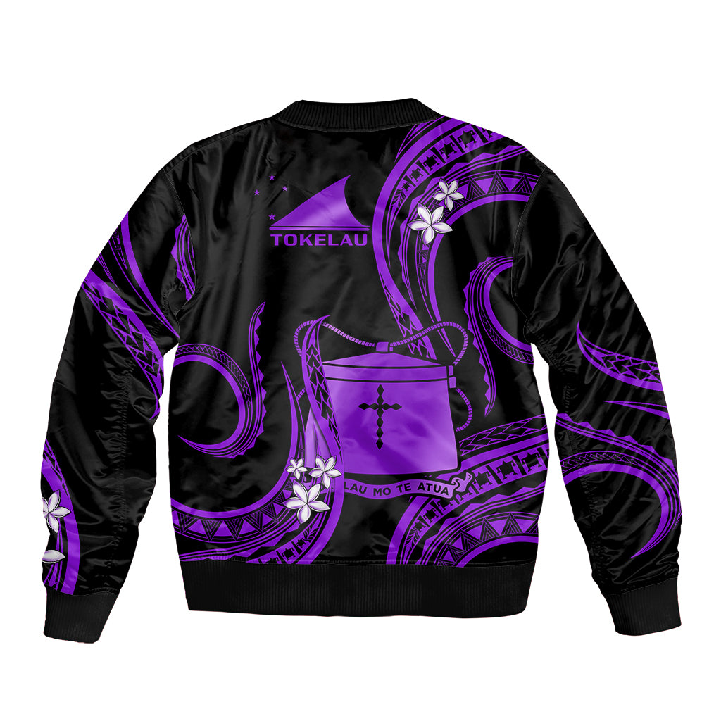 Tokelau Sleeve Zip Bomber Jacket Tokelauan Tatau With Badge Purple LT14 - Polynesian Pride