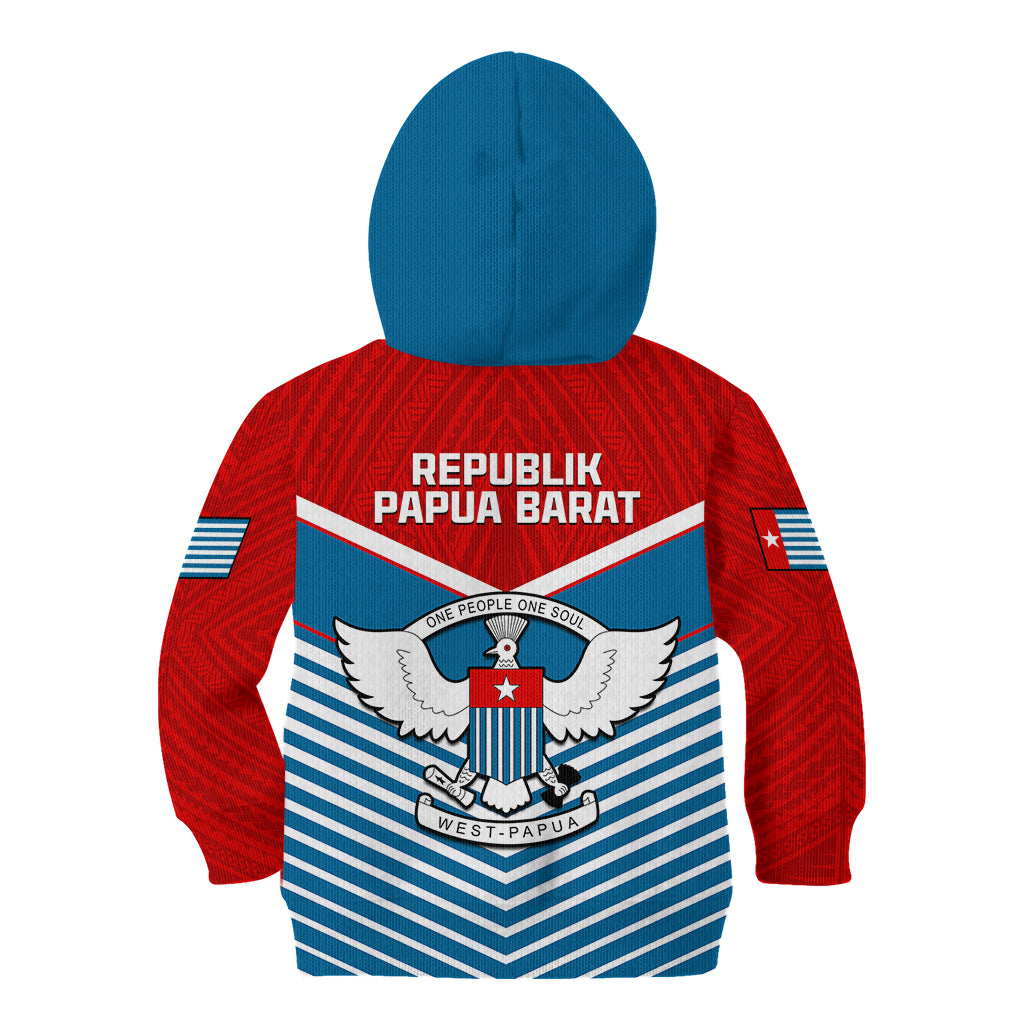 West Papua Kid Hoodie Coat Of Arms And Morning Star Flag LT14 Zip Hoodie Blue - Polynesian Pride