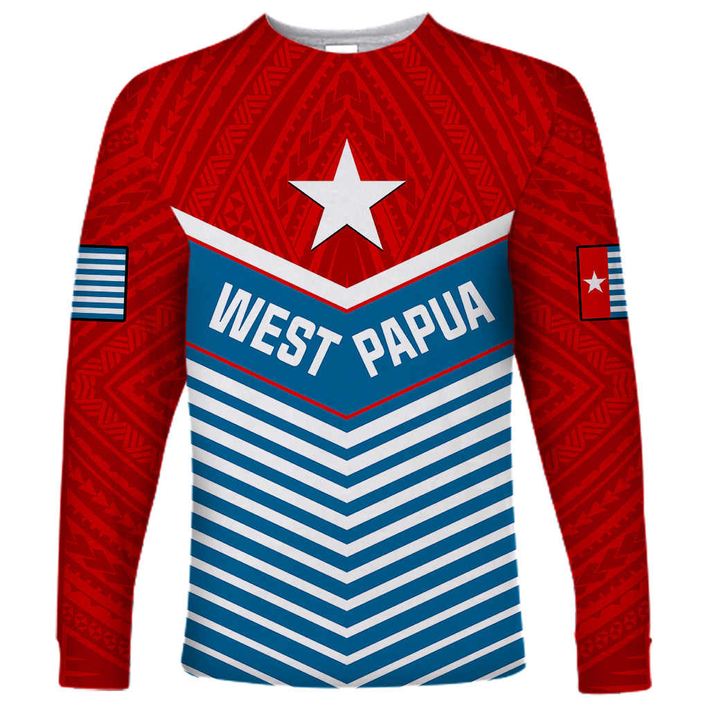 West Papua Long Sleeve Shirt Coat Of Arms And Morning Star Flag LT14 Unisex Blue - Polynesian Pride