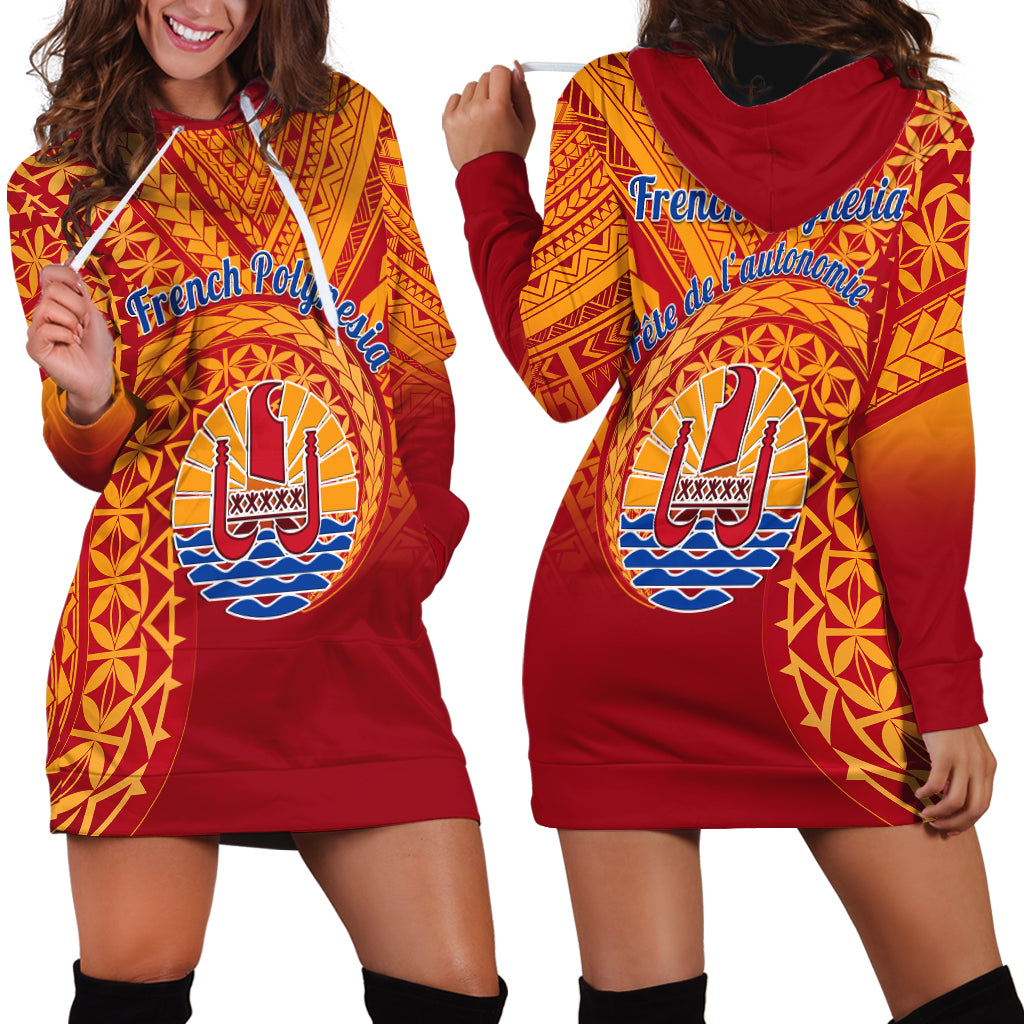 French Polynesia Hoodie Dress Happy Internal Autonomy Day LT14 Red - Polynesian Pride