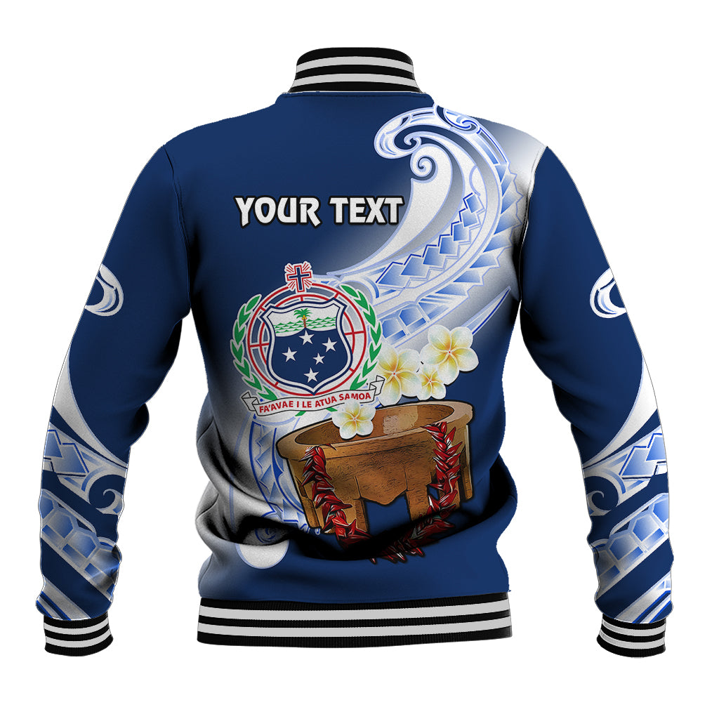 (Custom Personalised) Samoa Baseball Jacket Ula Fala Kava Bowl Plumeria Polynesian Blue LT14 - Polynesian Pride