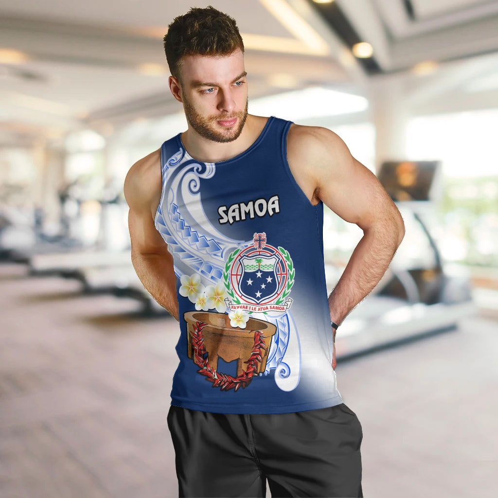 (Custom Personalised) Samoa Men Tank Top Ula Fala Kava Bowl Plumeria Polynesian Blue LT14 - Polynesian Pride