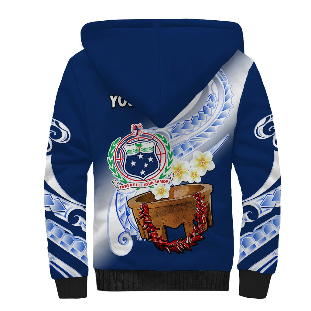 (Custom Personalised) Samoa Sherpa Hoodie Ula Fala Kava Bowl Plumeria Polynesian Blue LT14 - Polynesian Pride