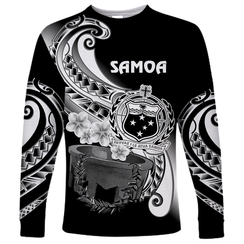 (Custom Personalised) Samoa Long Sleeve Shirt Ula Fala Kava Bowl Plumeria Polynesian Black LT14 Unisex Black - Polynesian Pride