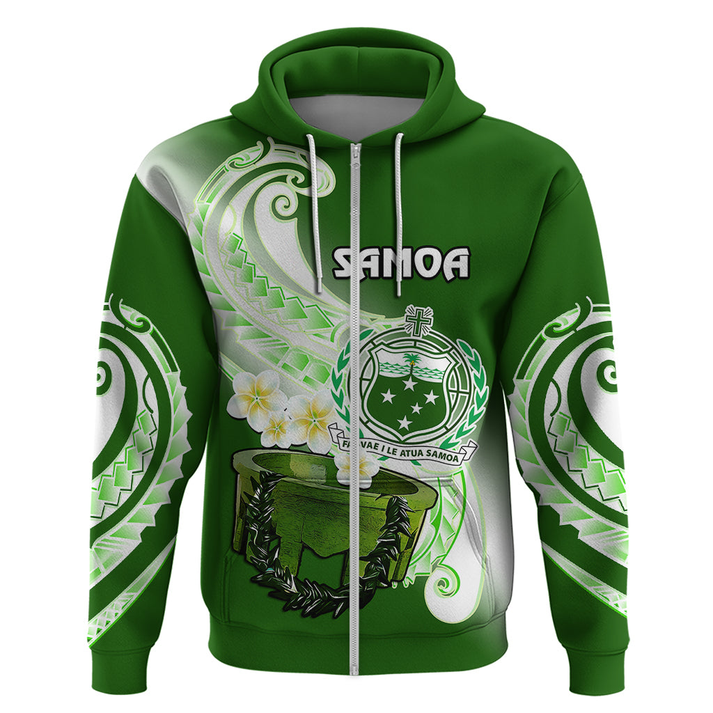 Custom Samoa Hoodie Ula Fala Kava Bowl Plumeria Polynesian Green LT14 - Polynesian Pride