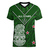 (Custom Text And Number) Aotearoa Rugby Women V Neck T Shirt All Stars New Zealand Tiki Maori LT14 - Polynesian Pride