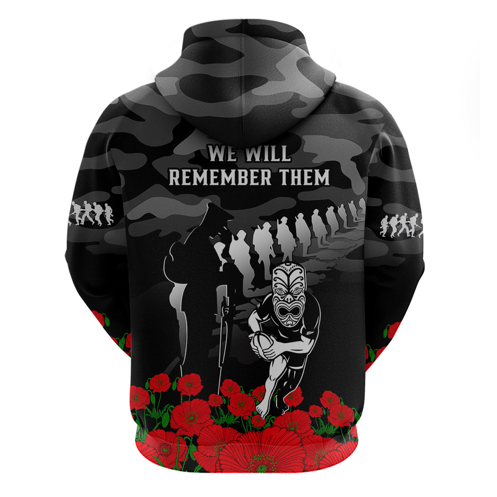 New Zealand ANZAC Rugby Hoodie Silver Fern All Black Camouflage Mix Poppy LT14 - Polynesian Pride