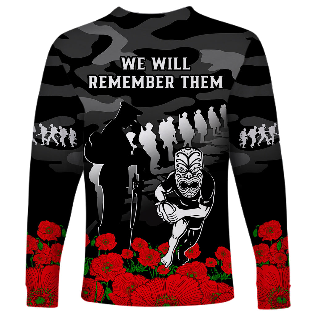 New Zealand ANZAC Rugby Long Sleeve Shirt Silver Fern All Black Camouflage Mix Poppy LT14 - Polynesian Pride