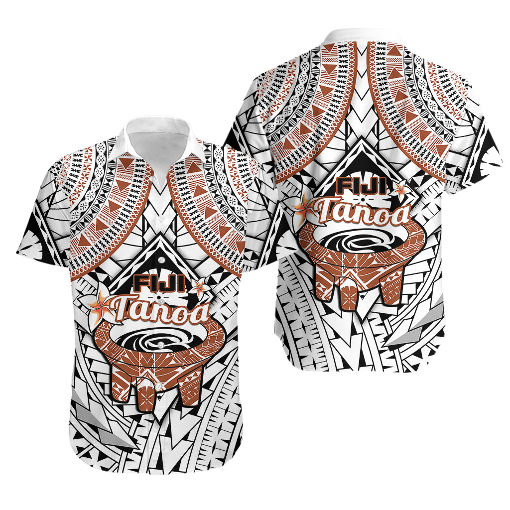 Fiji Tanoa Hawaiian Shirt Kava Bowl Fijian Tapa Brown Pattern LT14 White - Polynesian Pride