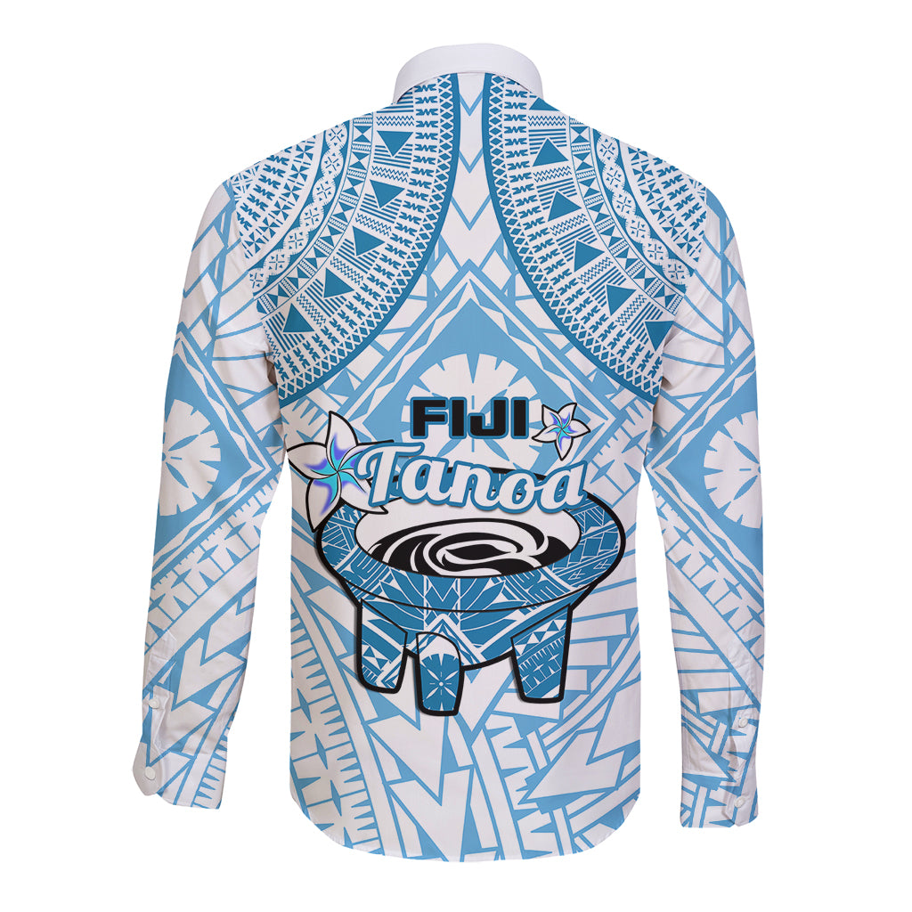 Fiji Tanoa Long Sleeve Button Shirt Kava Bowl Fijian Tapa Blue Pattern LT14 - Polynesian Pride