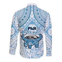 Fiji Tanoa Long Sleeve Button Shirt Kava Bowl Fijian Tapa Blue Pattern LT14 - Polynesian Pride