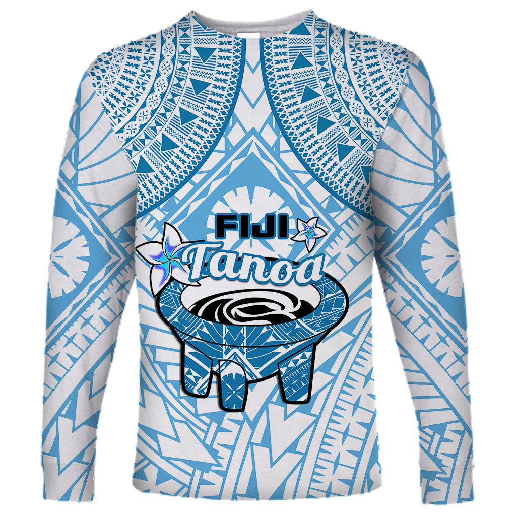 Fiji Tanoa Long Sleeve Shirt Kava Bowl Fijian Tapa Blue Pattern LT14 Unisex Blue - Polynesian Pride