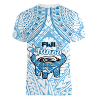 Fiji Tanoa Women V Neck T Shirt Kava Bowl Fijian Tapa Blue Pattern LT14 - Polynesian Pride