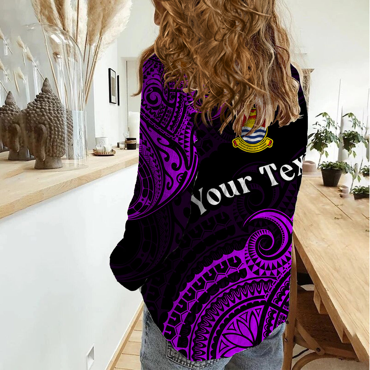 (Custom Personalised) Ribaberiki Kiribati Coat Of Arms Mix Purple Polynesian Women Casual Shirt LT14 - Polynesian Pride