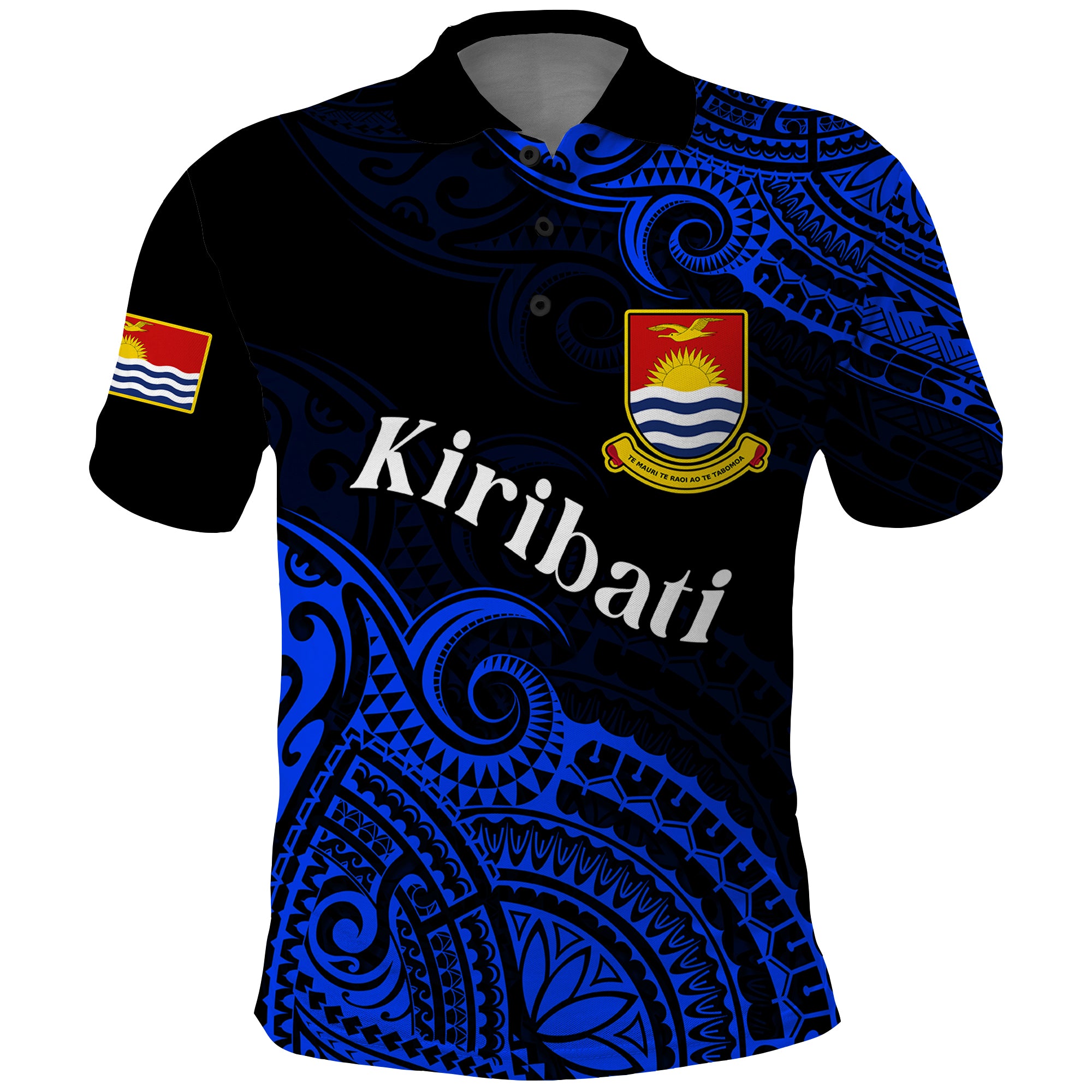 Custom Ribaberiki Kiribati Coat Of Arms Mix Blue Polynesian Polo Shirt LT14 Blue - Polynesian Pride