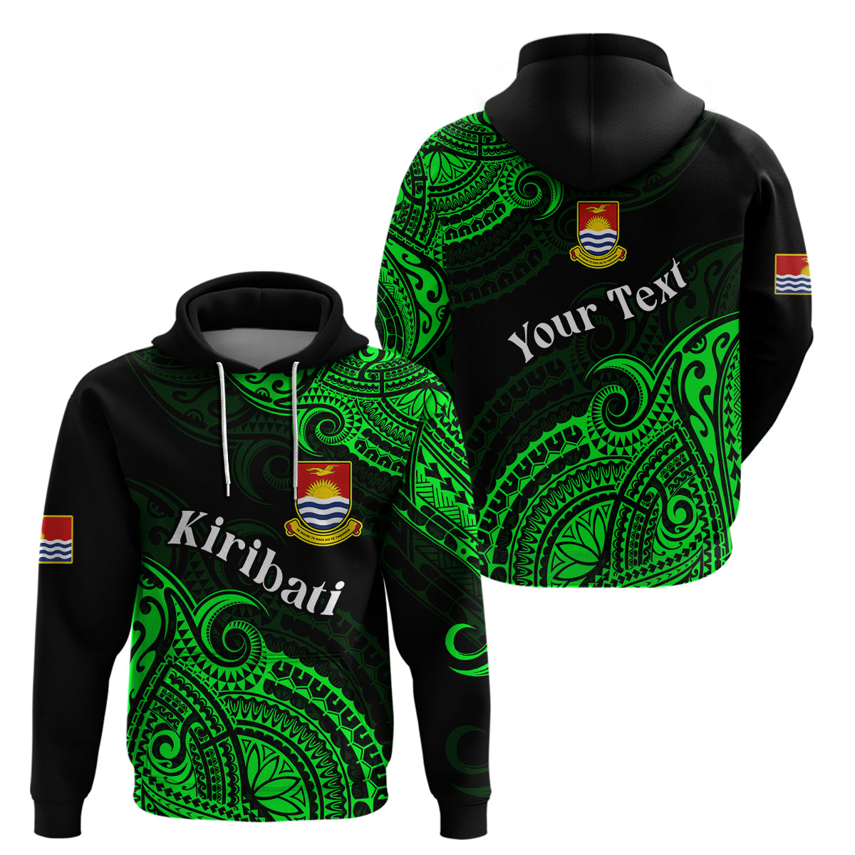 Custom Ribaberiki Kiribati Coat of Arms Mix Green Polynesian Hoodie LT14 Pullover Hoodie Green - Polynesian Pride